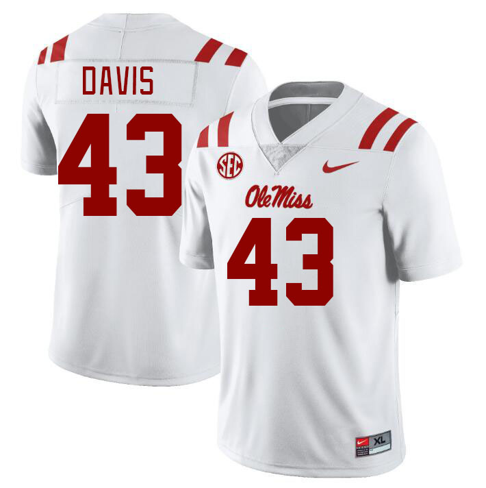 Men #43 Dylan Davis Ole Miss Rebels College Football Jerseys Stitched-White